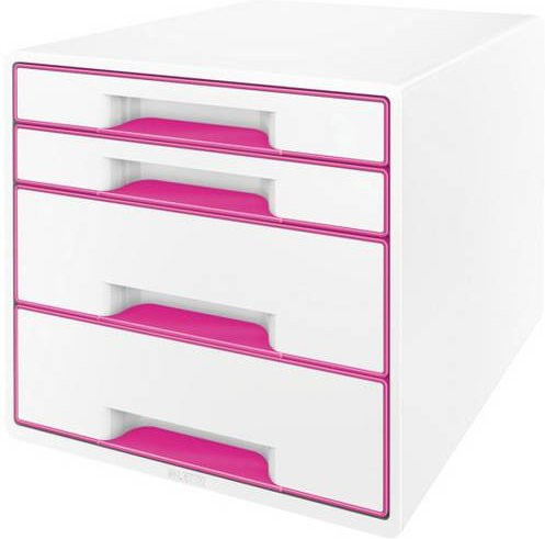 Leitz WOW Cube 5213 Schubladenbox aus Polystyrol für DIN A4 mit 4 Schubfächern in Weiß oder Pink - Bild 1