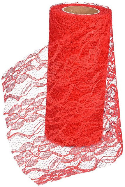 CosyHome Tischläufer und Stuhlschärpe aus floraler Spitze und Tüll für Hochzeiten und Partys, Weiß und Rot, 9 Yard Länge - Bild 1