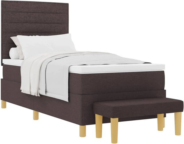 vidaXL Boxspringbett Dunkelbraun mit Matratze und Kopfteil aus Stoff, B/T/H: 100 x 200 x 128 cm - Bild 1