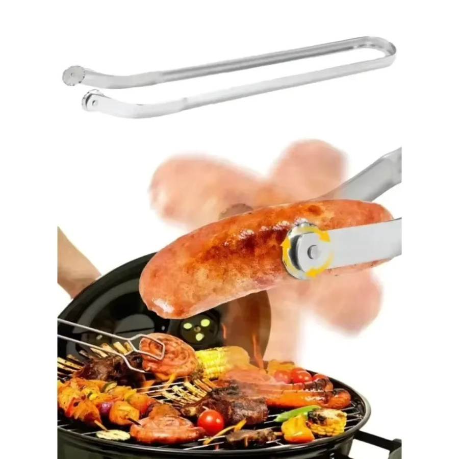 Mehrzweck Grillzange aus Edelstahl zum Wenden von Würsten, Silber - Bild 4