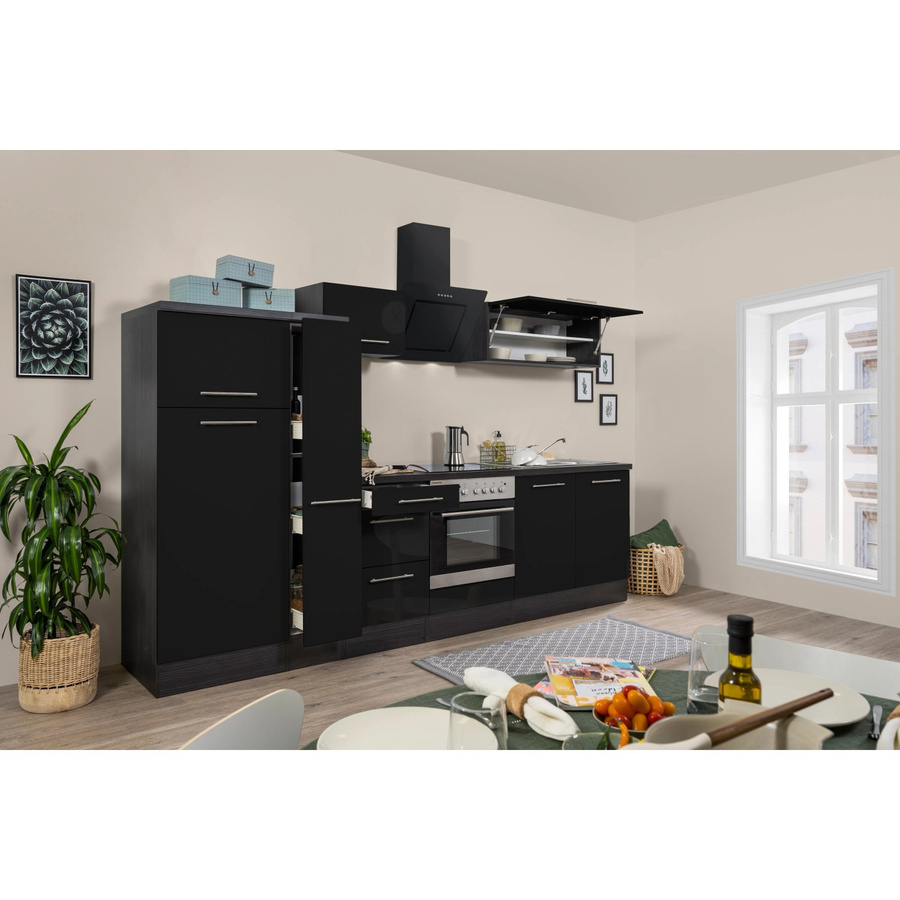 Respekta Premium Küchenzeile modern in Schwarz Hochglanz und Grau mit Soft-Close-Türen und Schubladen, Breite: 300 cm - Bild 2