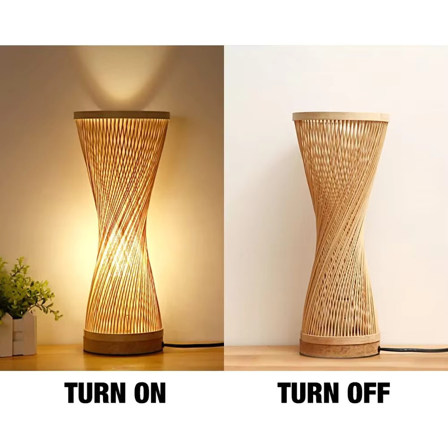 JOYINLED Handgefertigte Tischleuchte aus Bambus und Rattan in Braun, rustikaler Stil für Wohnzimmer und Schlafzimmer, Durchmesser: 15 cm - Bild 3