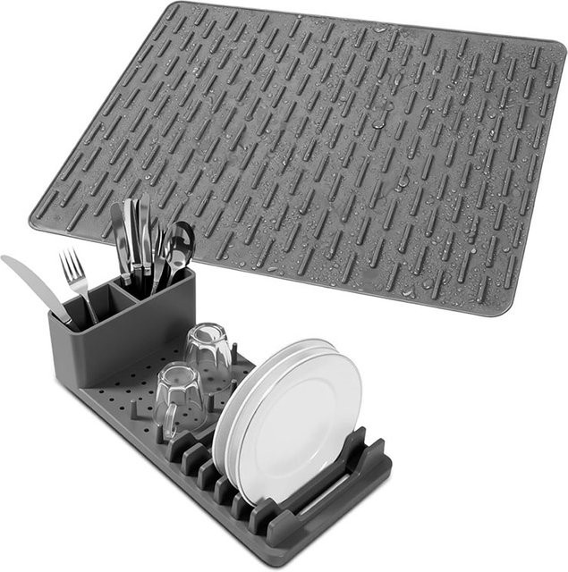 PGY Silikon Geschirrtrocknungsmatte faltbar und rutschfest, rechteckig, Schwarz/Grau, B: 50,0 cm, H: 8,0 cm - Bild 1