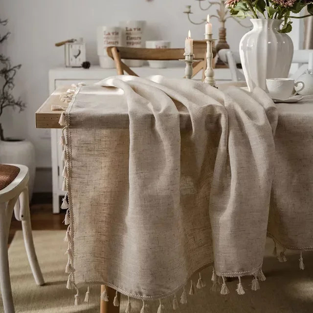 Yaapeet Leinen-Tischdecke beige rechteckig für Weihnachten, Party und Hochzeit - Bild 1