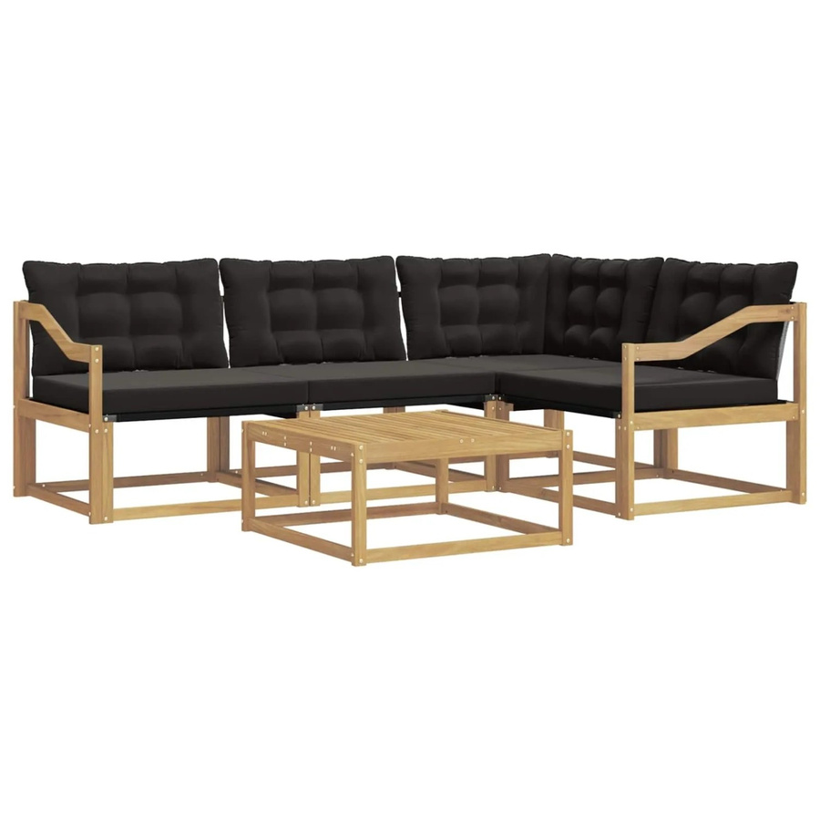vidaXL Outdoor-Sofagarnitur aus Akazienholz in L-Form mit Polstern und Couchtisch, 5-teiliges Set, Weiß und Schwarz, B/T/H: 79 x 79 x 37 cm - Bild 2