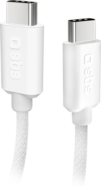 SBS Textilkabel USB-C auf USB-C mit Kabelhalter, Weiß, Länge: 1,5 m - Bild 1