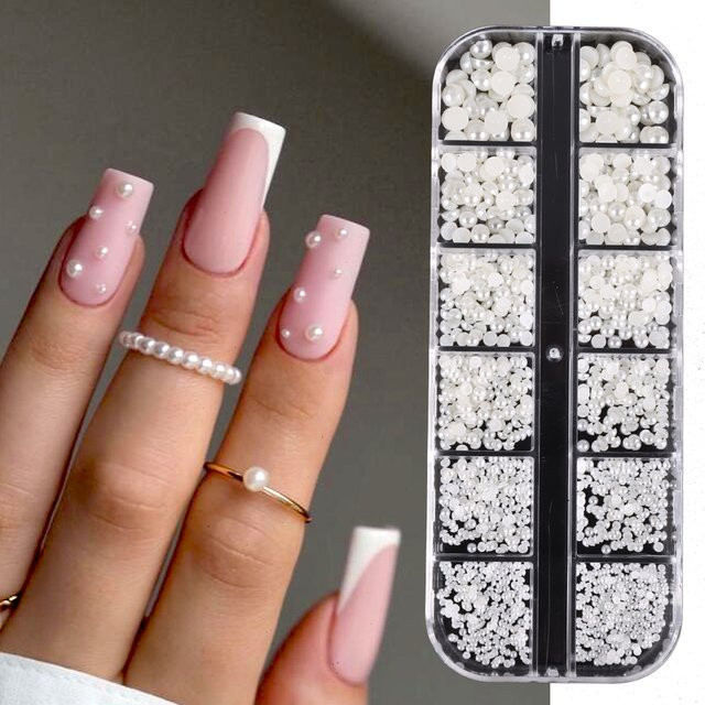 SWEET TREND Nagelperlen Weiß, 3D Perlen Strass Mix, Glänzend - Bild 1