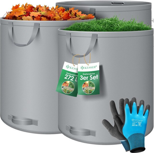 KESSER Gartensack Set mit Handschuhen, selbststehend und faltbar, grau - Bild 1