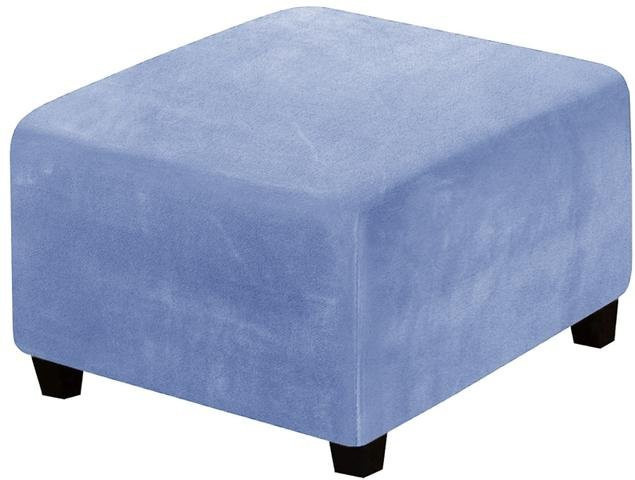 Coolazy Ottoman-Bezug aus Samtstoff in Himmelblau, elastischer Stretch-Bezug für Fußhocker und Aufbewahrungshocker, waschbar - Bild 1