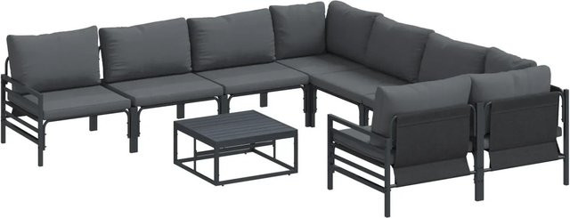 vidaXL Garten-Sofa-Set 9-teilig in Anthrazit aus pulverbeschichtetem Stahl mit UV-beständigen und wetterfesten Kissen für Garten, Terrasse und Balkon - Bild 1