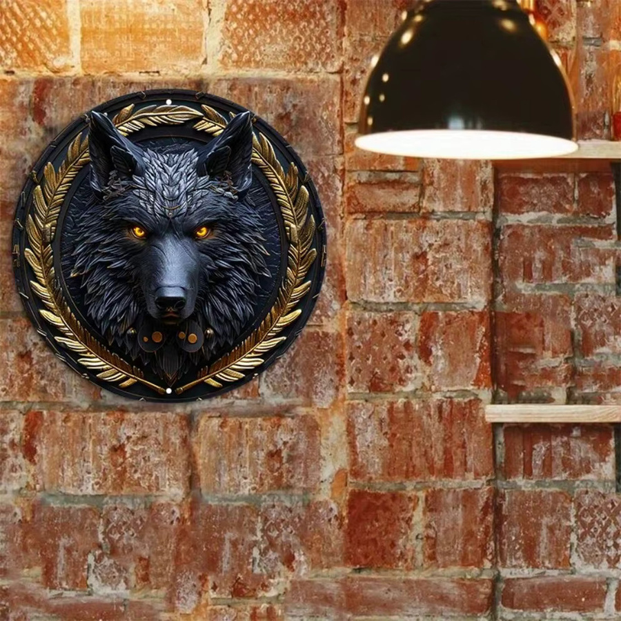 HELLOYOUNG Wolf Wanddekoration aus Metall, Rundes Metallschild mit Tier-Motiv, Wetterbeständig und Wasserfest, Durchmesser: 20 cm - Bild 3