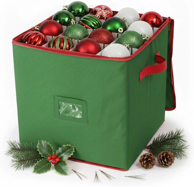 Relaxdays Weihnachtskugel Aufbewahrungsbox in Grün mit 64 Fächern, B/T/H: 33 x 33 x 33 cm - Bild 1