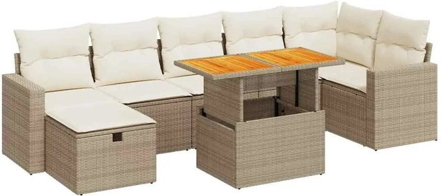 vidaXL 5-tlg. Garten-Sofagarnitur in L-Form aus Polyrattan und Akazie mit Kissen in Beige-Creme - Bild 1
