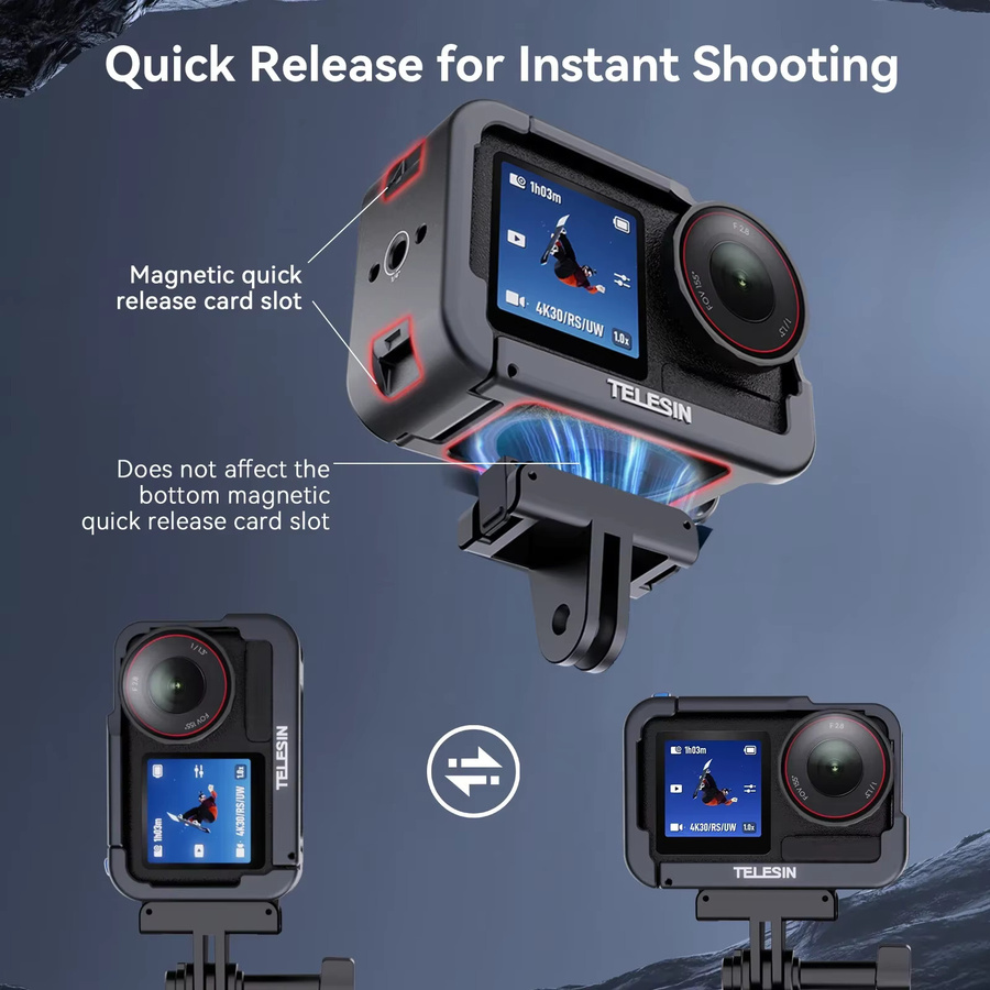 Telesin Zubehörset für DJI OSMO Action 5 Pro, 4 und 3 in Schwarz mit Selfie Stick, Stativ, Schutzrahmen, Gehäuse und CPL ND 8 32 64 Filter Kit - Bild 3