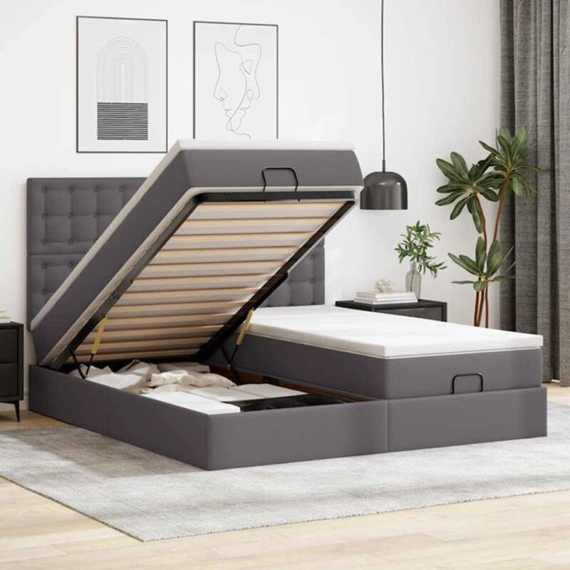 vidaxl Ottoman Polsterbett mit Matratzen und LED in Grau aus Kunstleder B/T/H: 180 x 200 x 128 cm - Bild 1