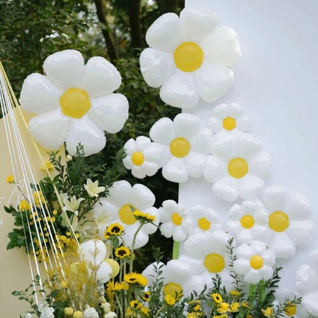 DAWN Gänseblümchen-Folienballons in Weiß, Rosa, Lila und Gelb für Hochzeiten, Geburtstage und Partydekorationen - Bild 1