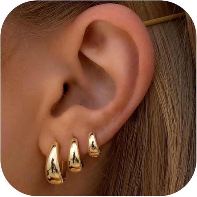 3 Paar Creolen Set, Gold Silber Beschichtet, Damen - Bild 1
