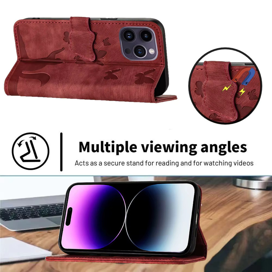 Schmetterling Katze Leder Brieftasche Handyhülle für Samsung Galaxy A56 A55 A54 A35 A36 A06 A17 A15 A34 A24 A14 A13 A23 A33 A53 A25 A05S in Rot - Bild 4