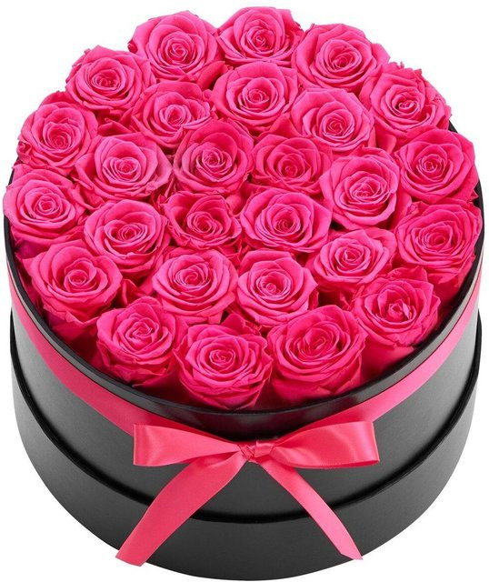 Forever Flowers von Buying Solutions, MB: 27 konservierte Rosen in einer runden Schachtel, ewiges Blumenbouquet in Rot und Pink - Bild 1