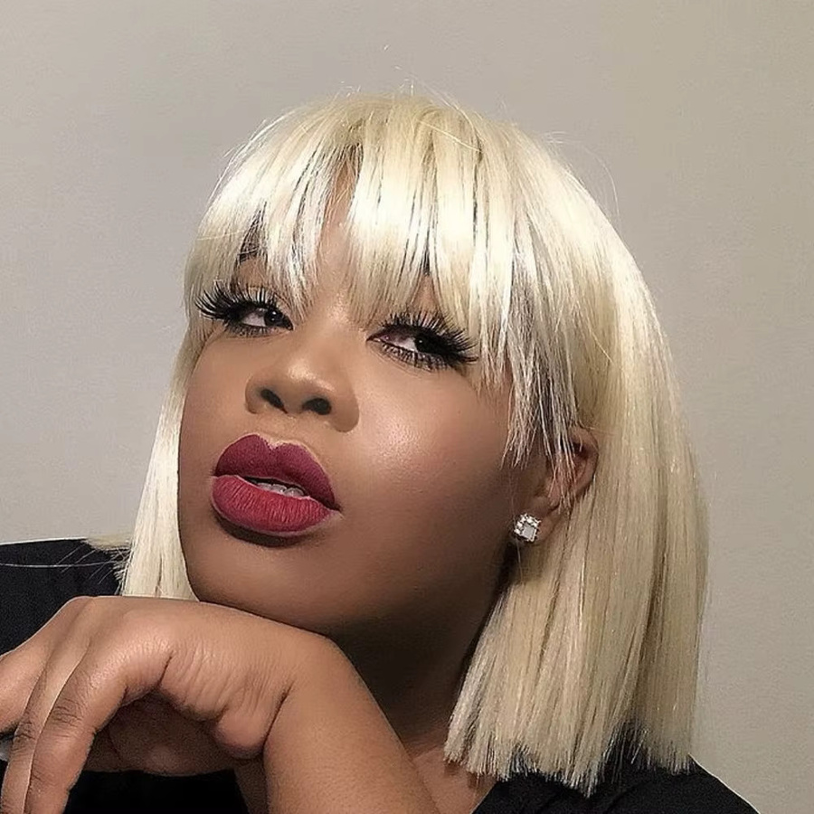 OYM HAIR Bob-Perücke, blonde Echthaar-Perücke mit Pony, Damen - Bild 2