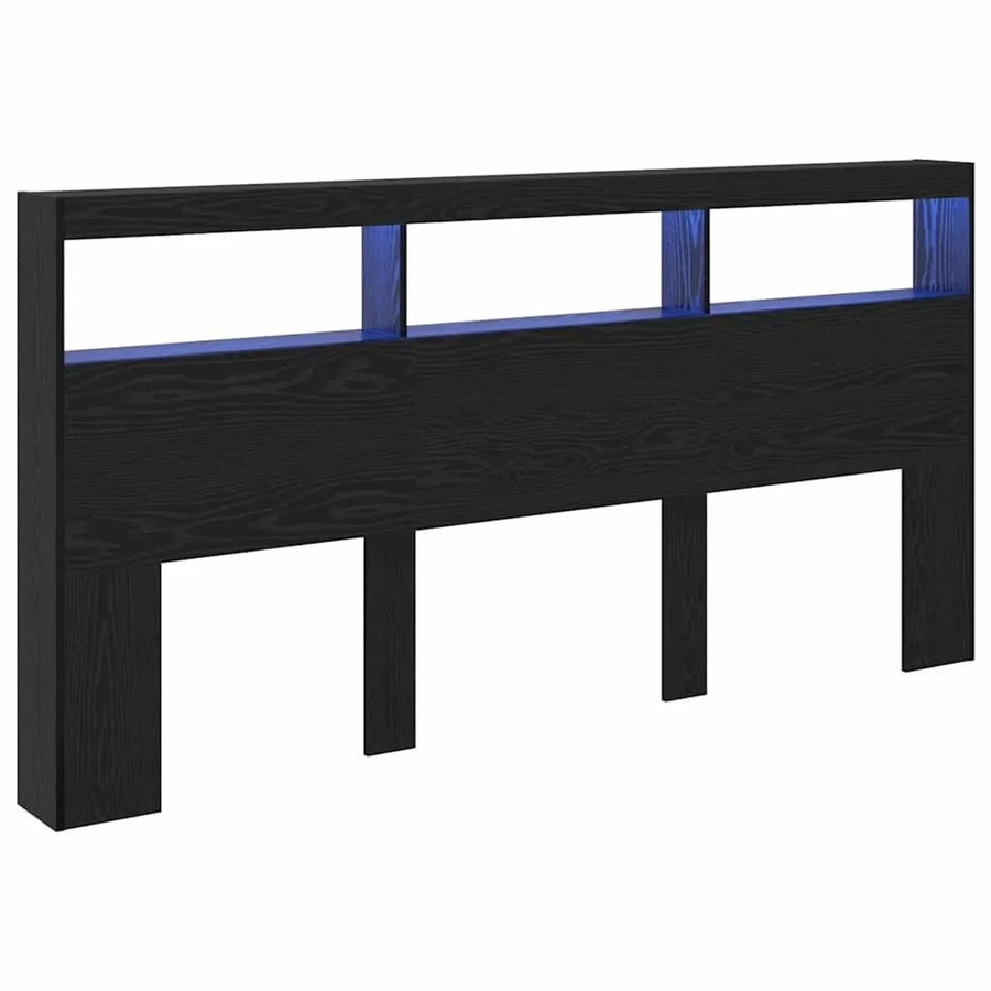 vidaXL Kopfteil in Schwarz mit Eichen-Optik, modern mit integrierter Beleuchtung und USB-Ladeanschluss, B/T/H: 200 x 17 x 102 cm - Bild 2