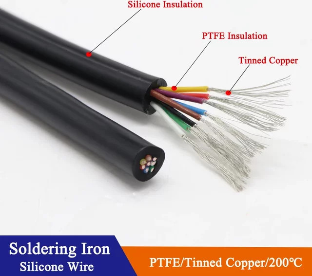 10m Silikon-Lötkolbenkabel mit PTFE-Isolierung, verzinntes Kupfer, 2 bis 10 Adern, Farbe: Schwarz - Bild 1