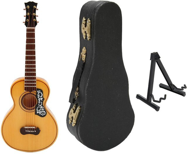 Neoglint Miniatur Akustikgitarre aus Linde mit Ständer, Dekoration in Schwarz, Höhe: 17 cm - Bild 1