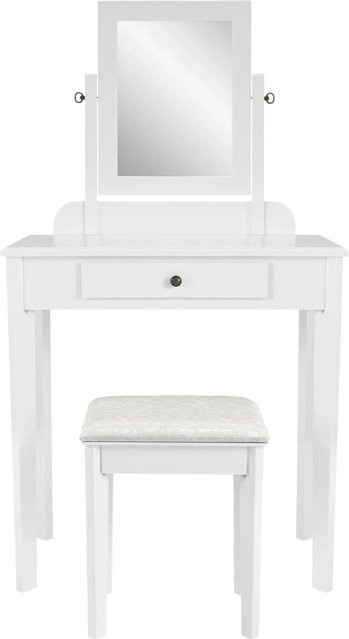 DELUKE Schminktisch-Set LUND aus Pappelholz mit Spiegel und Hocker in Weiß, B/T/H: 73 x 42 x 130 cm - Bild 1