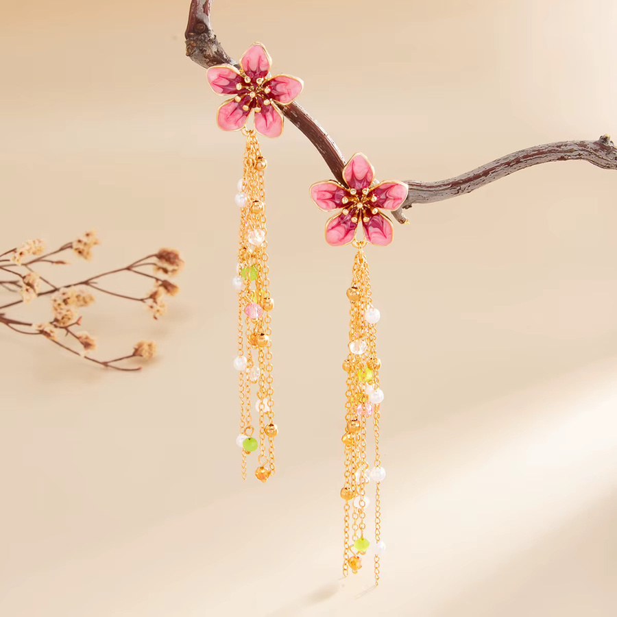 Rinhoo Ohrringe Emaille-Blumen, Kristall, goldfarben, Damen - Bild 2