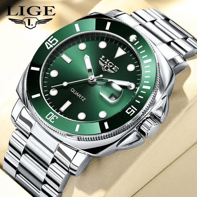 LIGE Armbanduhr Quarz, Edelstahl, Schwarz, Herren - Bild 1