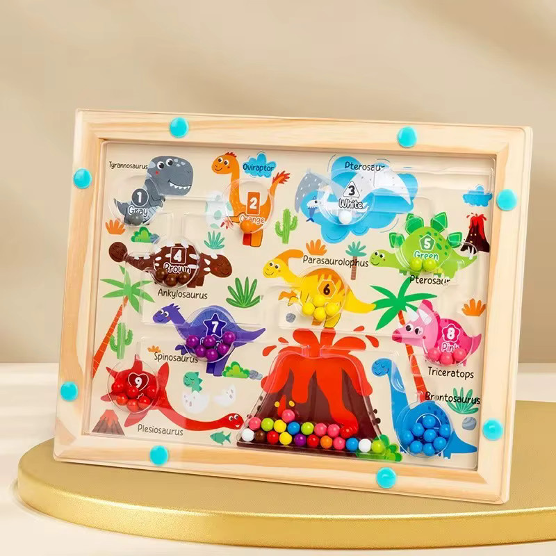 Tlewj Montessori Magnetisches Farbsortierspiel aus Holz mit Dinosaurier-Motiv in Bunt/Mehrfarbig zur Förderung der Motorik und Aufmerksamkeit - Bild 1