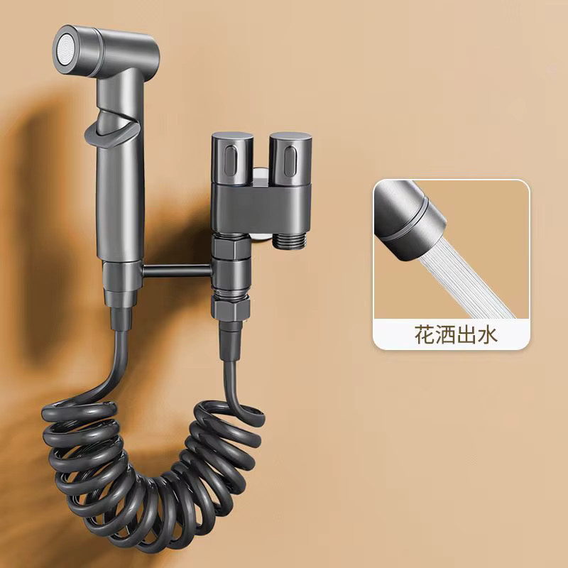 Brangdy Bidet-Duschvorrichtung mit Doppel-Auslass und Eckventil, Wandmontage, Schwarz - Bild 2