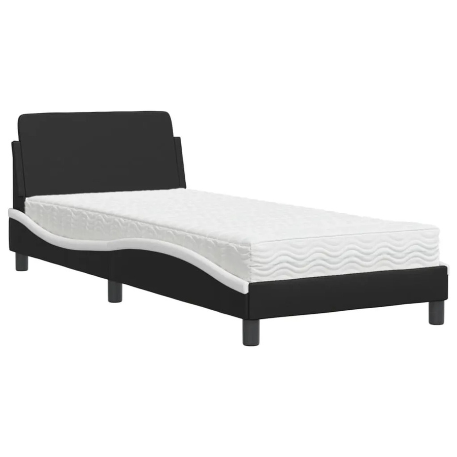 vidaXL Bett Dover mit Matratze in Schwarz-Weiß aus Kunstleder und Kiefer Holz B/T/H: 80 x 200 cm - Bild 2