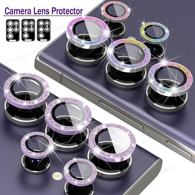 Samsung Galaxy S24 Ultra und S25 Ultra sowie S24 Plus Kamera Glas Objektiv Schutz mit HD Glitter Diamant Metall Ring in Multicolour - Bild 1