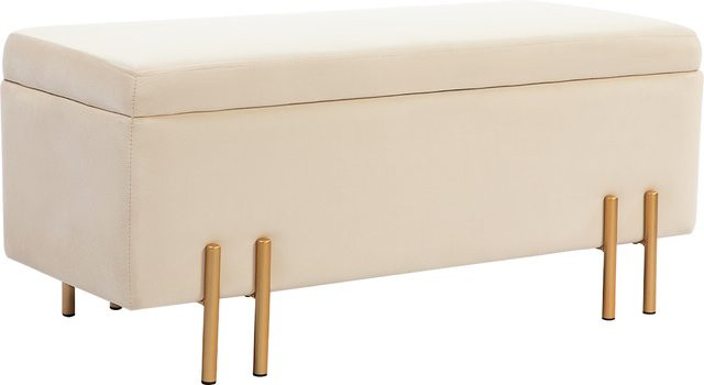 Aosom Sitzbank mit Stauraum in Samtoptik, Polsterbank mit Holzbeinen als Truhenbank für Wohnzimmer, Schlafzimmer oder Flur, Farbe: Beige, B/T/H: 100 x 40 x 42 cm - Bild 1