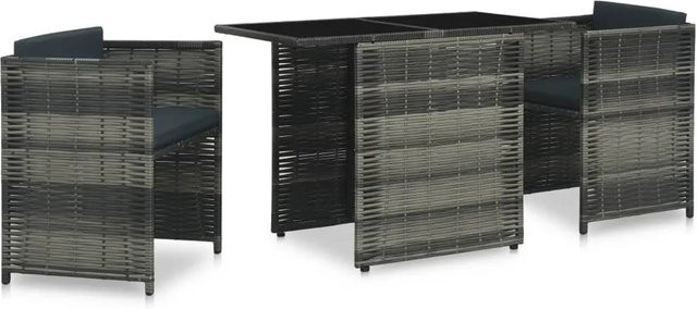 vidaXL 3-tlg Bistro-Set Modell 4 aus Poly Rattan und pulverbeschichtetem Stahl in Grau/Anthrazit mit Auflagen - Bild 1