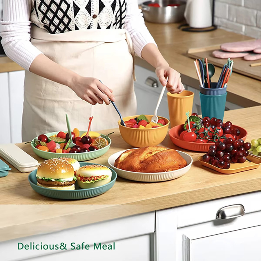 AJOYOUS 4-teiliges Kunststoffgeschirr-Set in Gelb für Schule und Picknick - Bild 3