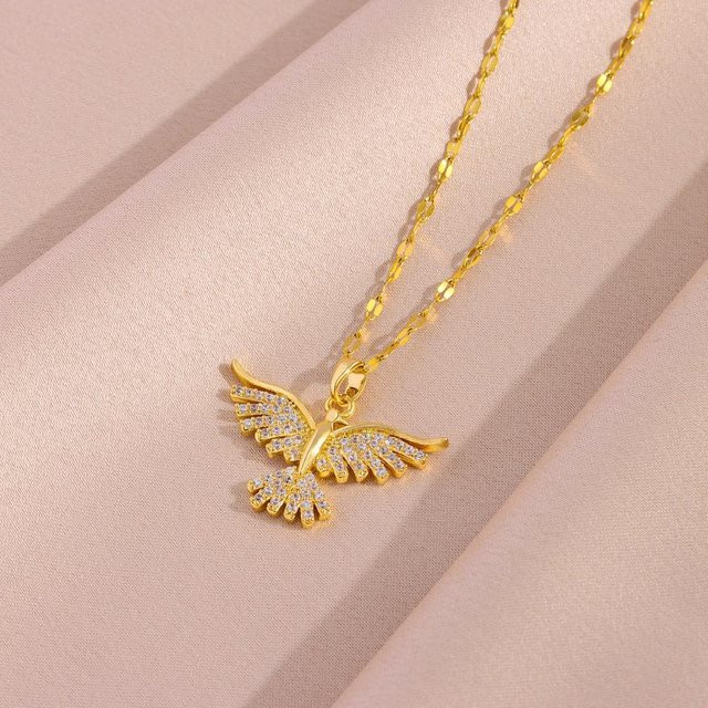 Yiran bag Halskette, Phönix Anhänger, 18K vergoldet, Edelstahl, Zirkonia, Damen - Bild 1