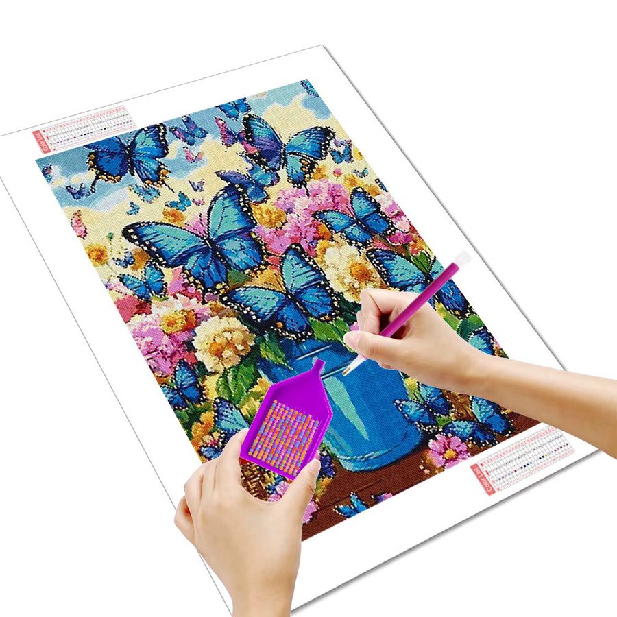 Huacan Diamantstickerei Set Rundes Motiv mit Blumen, Schmetterlingen und Vase in Mehrfarbig, Durchmesser: 30,0 cm - Bild 2
