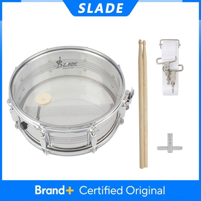 SLADE Professionelles 14 Zoll Snare Drum Set in Silber mit Gurt und Drumsticks - Bild 1