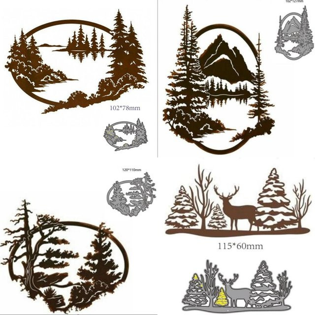 Metall Stanzform für Bastelarbeiten mit Motiven von Baum, Wald, Berg und Hirsch - Bild 1