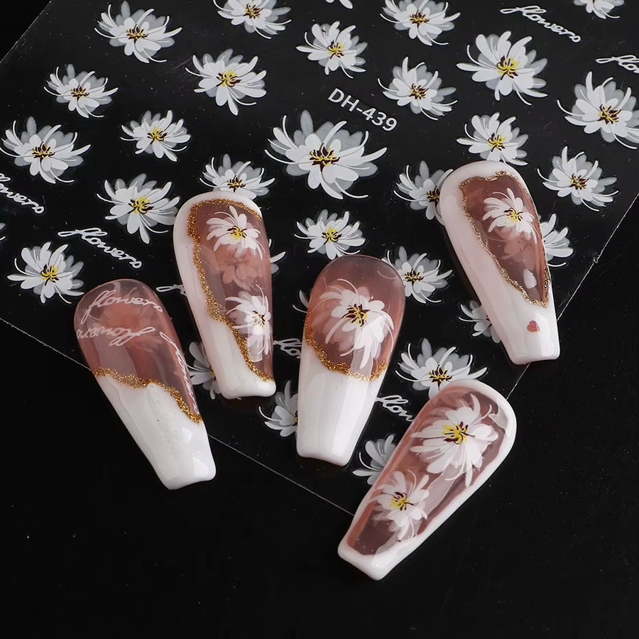 Weiße 3D Blumen Nagelaufkleber, Gänseblümchen, 2 Stück - Bild 3