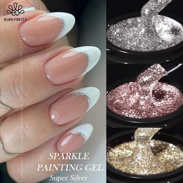BORN PRETTY Painting Gel Nagellack, Super Silver, 5 ml, Schimmernd - Bild 1