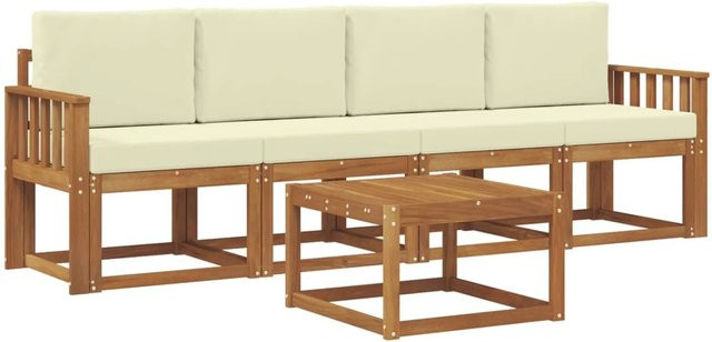 vidaXL Outdoor-Gartenmöbel-Set aus Akazienholz mit Tisch und 4 Sesseln in Natur und Creme - Bild 1