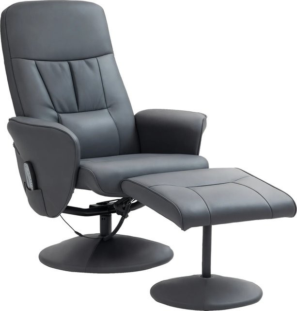 HOMCOM Relaxsessel mit Fußhocker aus Kunstleder und Stahl in Dunkelgrau, B: 76 cm, T: 81 cm, H: 105 cm - Bild 1