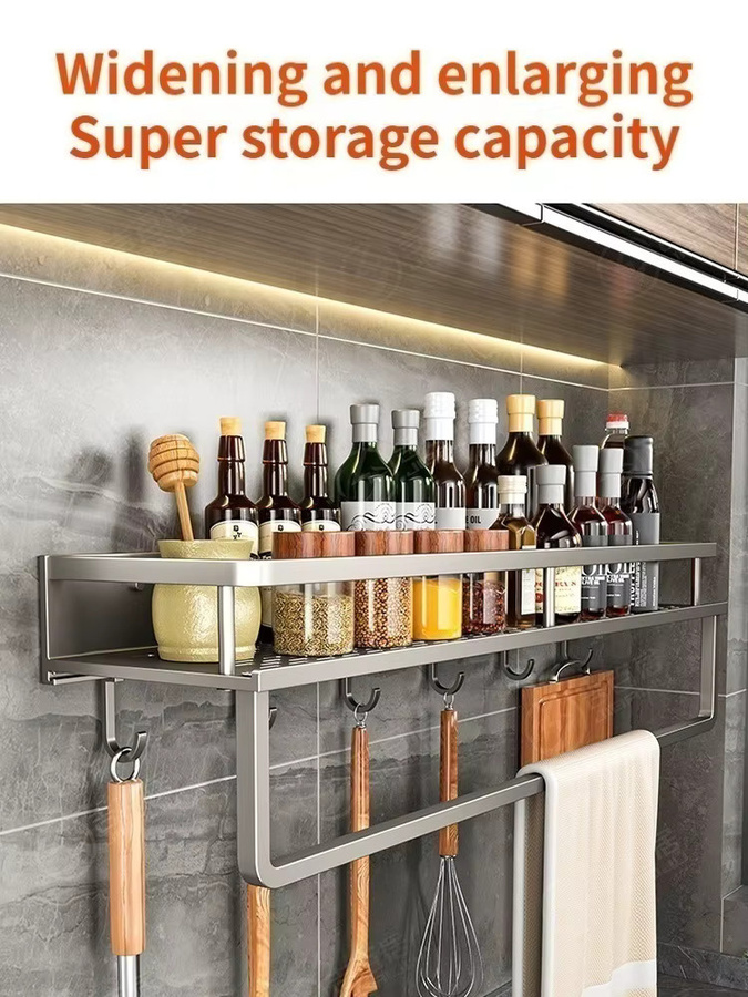 YUNJIEYA Aluminium-Küchenregal zur Wandmontage in Silber Matt, Gewürz-Organizer und Aufbewahrungsregal für Küche und Badezimmer, B/T/H: 30 x 30 x 30 cm - Bild 3