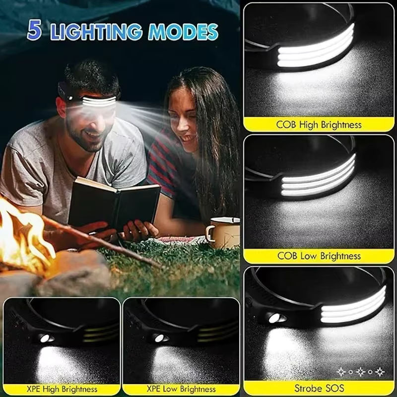 NEWBIRTH COB LED Induktions-Scheinwerfer mit USB-Akku, aufladbare Stirnlampe in Schwarz für Outdoor, Camping und Angeln - Bild 6
