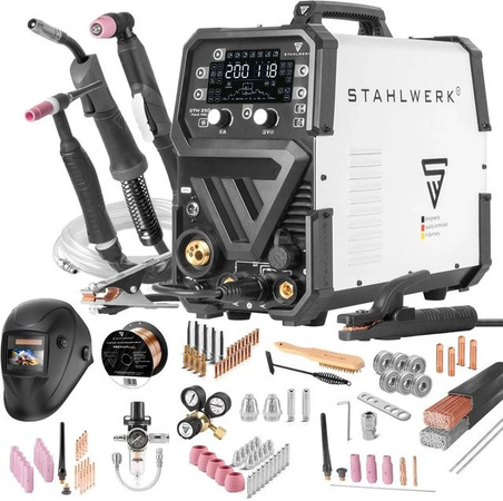 STAHLWERK 6-in-1 Schweißgerät CTM-250 PULS Pro Vollausstattung 200 A WIG MIG MAG in Weiß