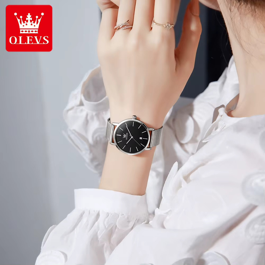OLEVS Armbanduhr, Quarz, Edelstahl, Schwarz, Silber, Damen - Bild 4