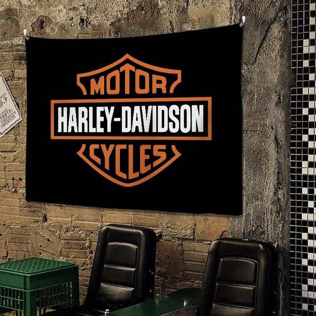 Harley Davidson ADV 1250 Motorrad-Rennflagge aus Polyester in Schwarz als Wandbanner und Dekoration für Garage oder Zimmer - Bild 1